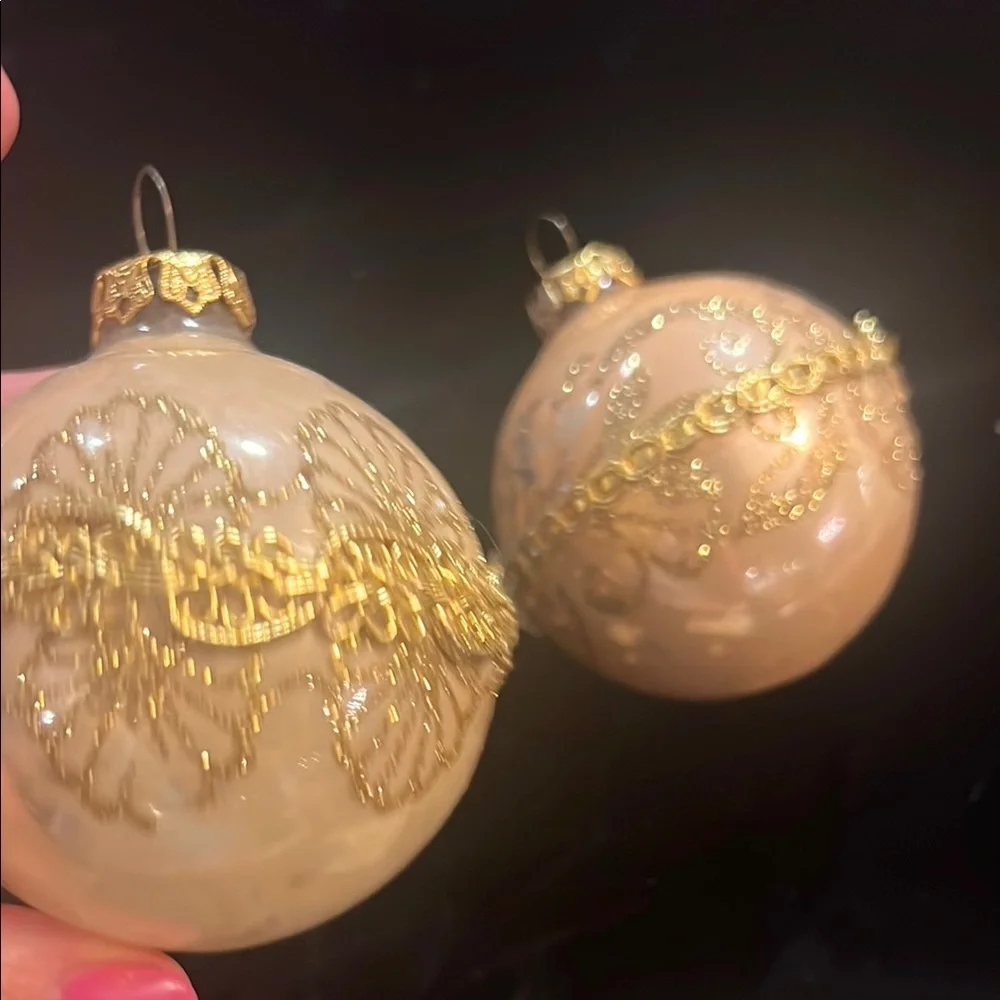VTG Gold Glass Holiday Ornaments (x2)